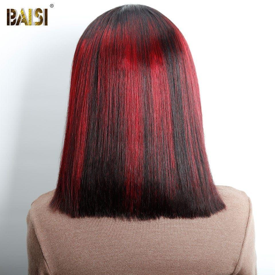 BAISI perruque Bob Lisse Avec Frange 10 pouces en couleur noir et Rouge Bordeaux 99J ou 1Bmix30# en 100% cheveux humains VIP100