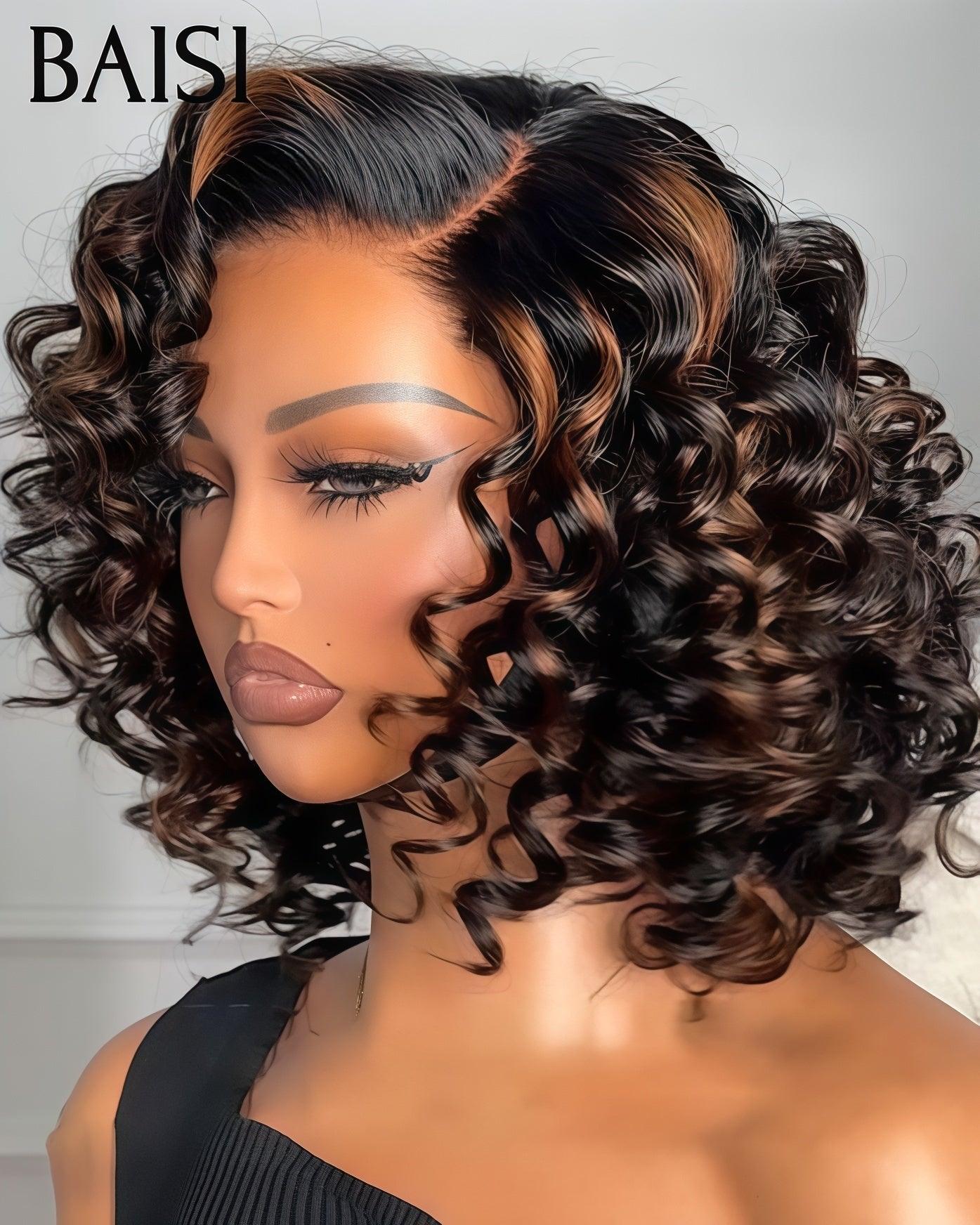 BAISI 13X4 gerade Bob-Perücke in Braun #4, vorgezupft, kein Kleber erforderlich, in 100 % Rohhaar, Spitze bereits geschnitten