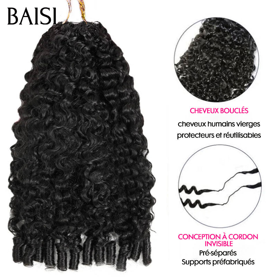 BAISI Extensions Plumes Cheveux Humains Noir en Crochet Texture Curly Burmese Installation Etape par Etape Facile et Simple Longue Tenue en 100% Cheveux Humains