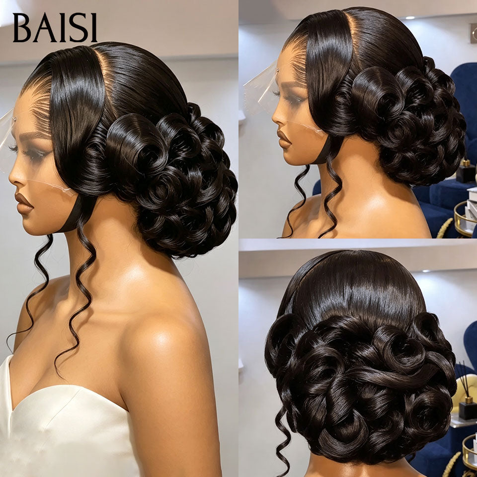 BAISI Coiffure de luxe Amy Perruques 13X4 HD lace Mariage Prête à porter chignon et personalisation comme sur la vidéo 100% identique avec lace frontale pour mariage ou événement spécial BS120