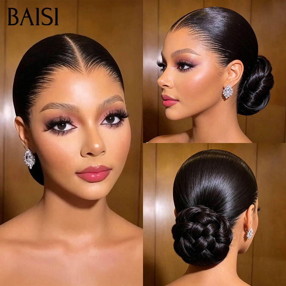 BAISI Coiffure de luxe Antonia Perruques Mariage noir Prête à porter chignon et personalisation comme sur la vidéo 100% identique avec lace frontale événement spécial BS120