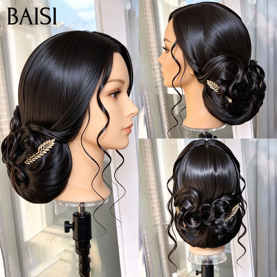 BAISI Coiffure de luxe Adora Perruques Mariage noir Prête à porter chignon et personalisation comme sur la vidéo 100% identique avec lace frontale événement spécial
