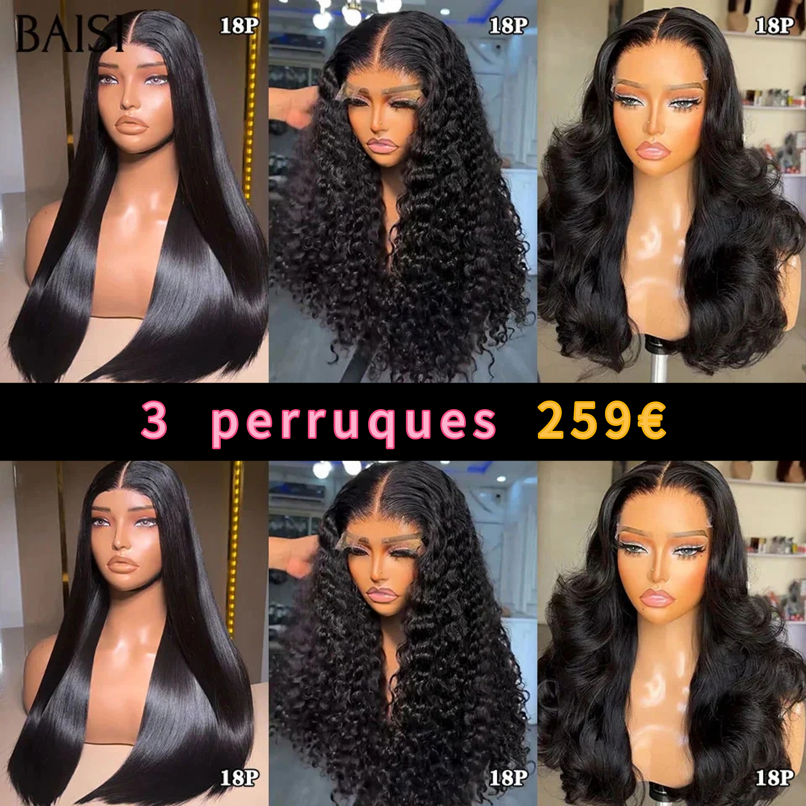 BAISI Conjunto de 2 perucas PROMOÇÃO em cabelo 100% humano real 164 € E 120 € (sem necessidade de código)