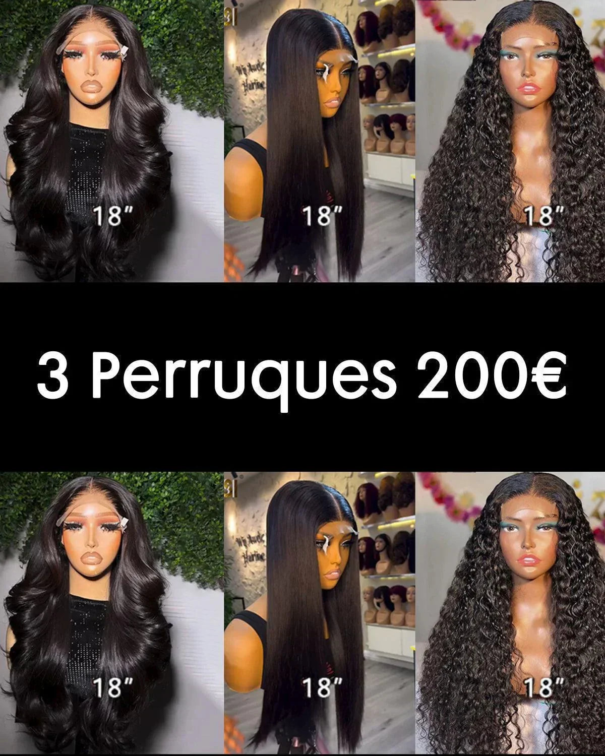 Venda relâmpago BAISI 3 perucas em cabelo humano 100% real 200 euros Código: VIP100