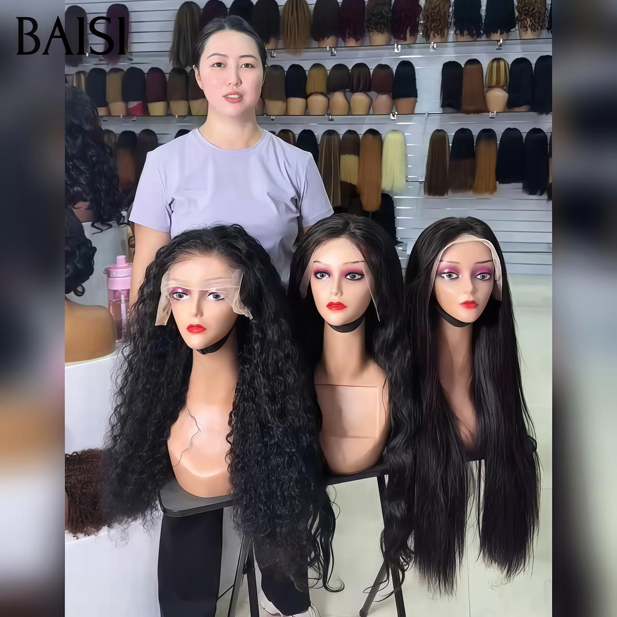 BAISI 13x4 Lace Lot 3 Perruques 300€ Noir 18Pouces Lisse+Curly+Body Wave Ou Lot de 3 Perruques 360€ Bob 10Pouces + Bodywave 16pouces + Lisse Miel 20Pouces en 100% Cheveux Humains