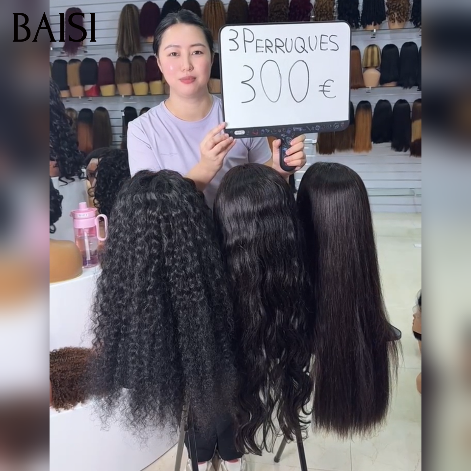 BAISI 13x4 Lace Lot 3 Perruques 300€ Noir 18Pouces Lisse+Curly+Body Wave Ou Lot de 3 Perruques 360€ Bob 10Pouces + Bodywave 16pouces + Lisse Miel 20Pouces en 100% Cheveux Humains