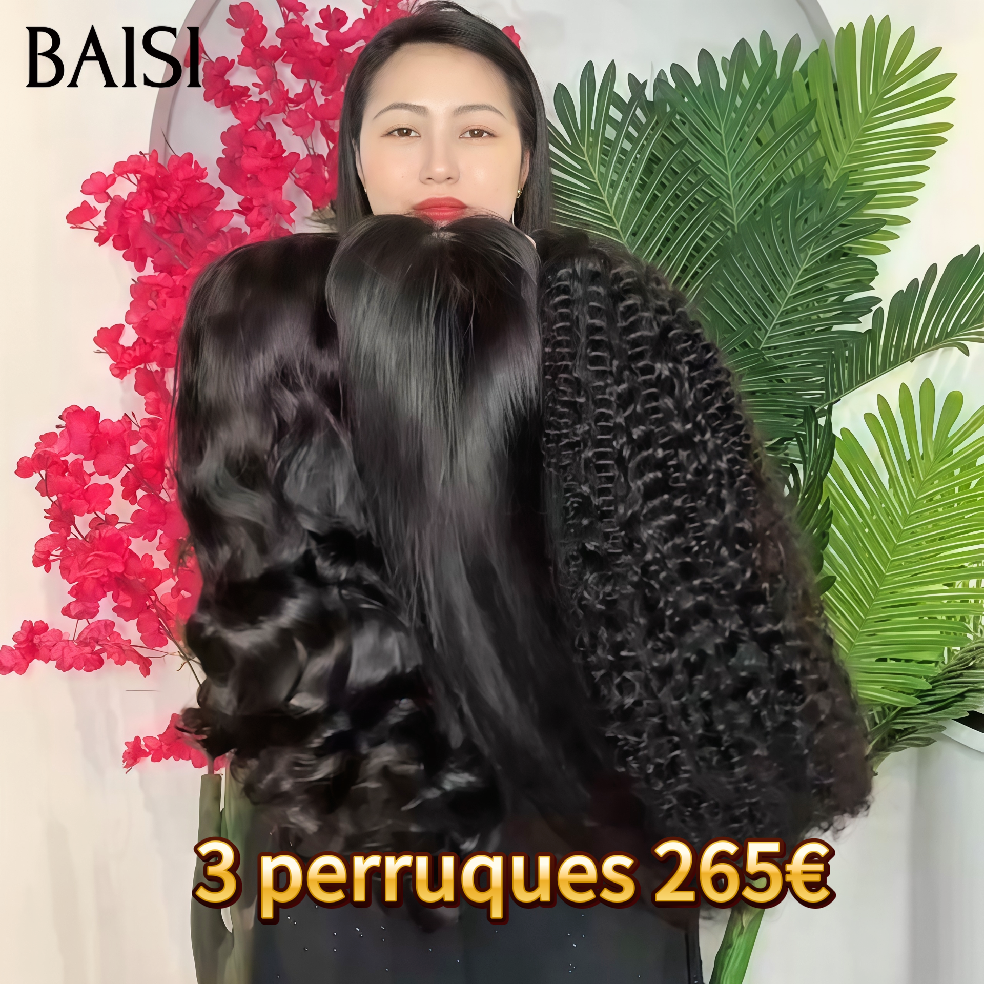 BAISI 3 Perruques Vente en gros 13X4 lace frontal 20 Pouces curly wave et 4x4 lace closureLisse et et Body wave en 100% vrais cheveux humains