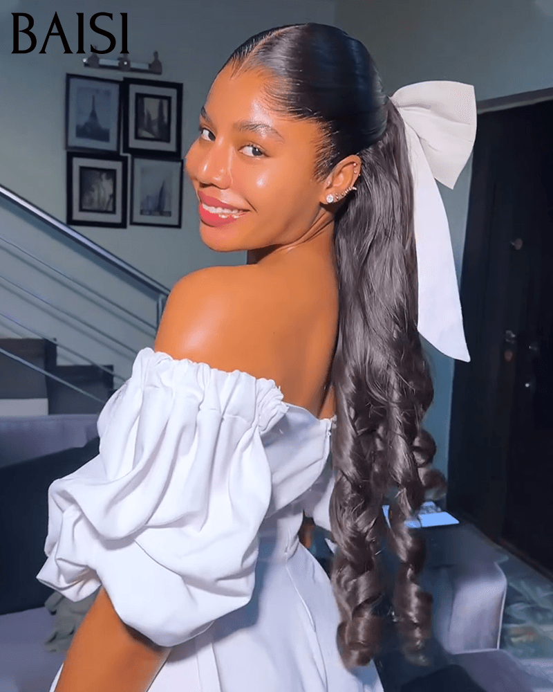 BAISI 13X4 Perruques de Luxe Naturelle Wave 229€ 20 pouces en Couleur NOIR 300%densité en 100% Cheveux Humains BS65