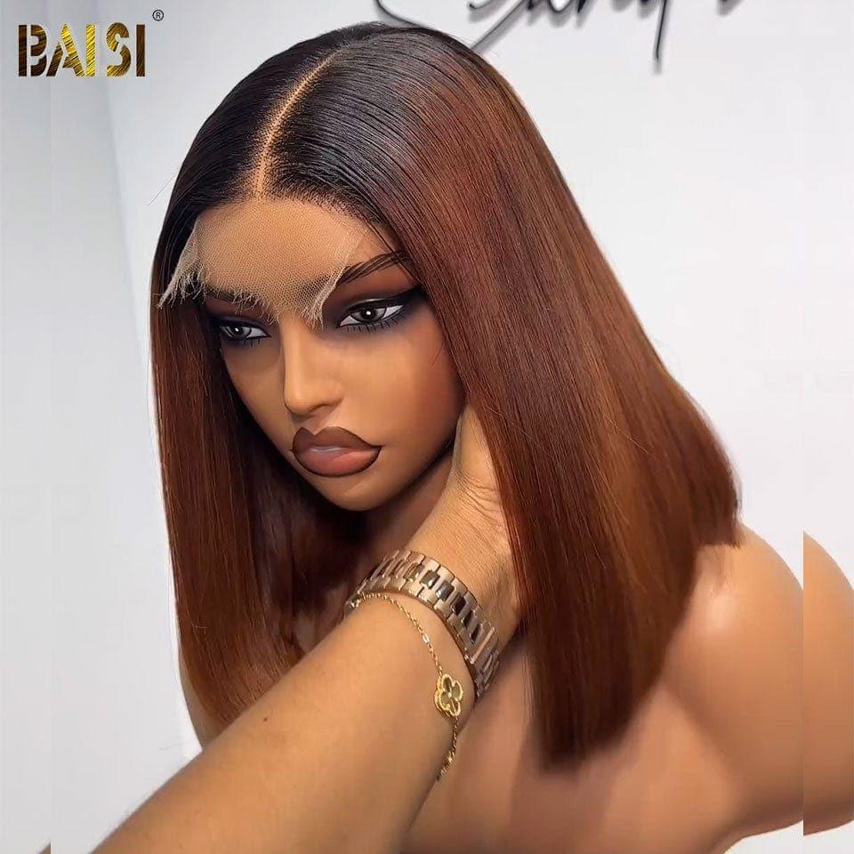 BAISI 4x4 Lace Perruque Bob 96€ en Couleur Marron Coupe Carrée En Couleur En 100% Cheveux Humains En Mèche Indian Brésilien VIP100