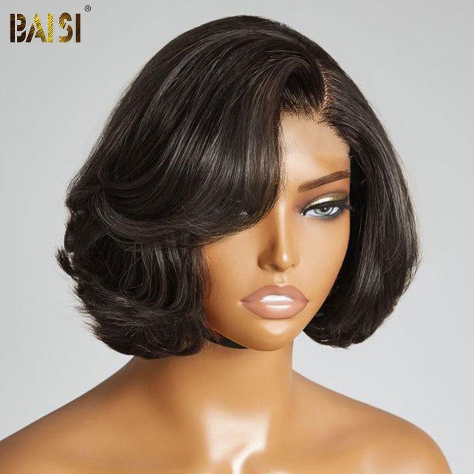 BAISI 5X5 Fashionable cut wig Black colors 1B wave 8-12 inch in 100% Raw Hair Lace already cut