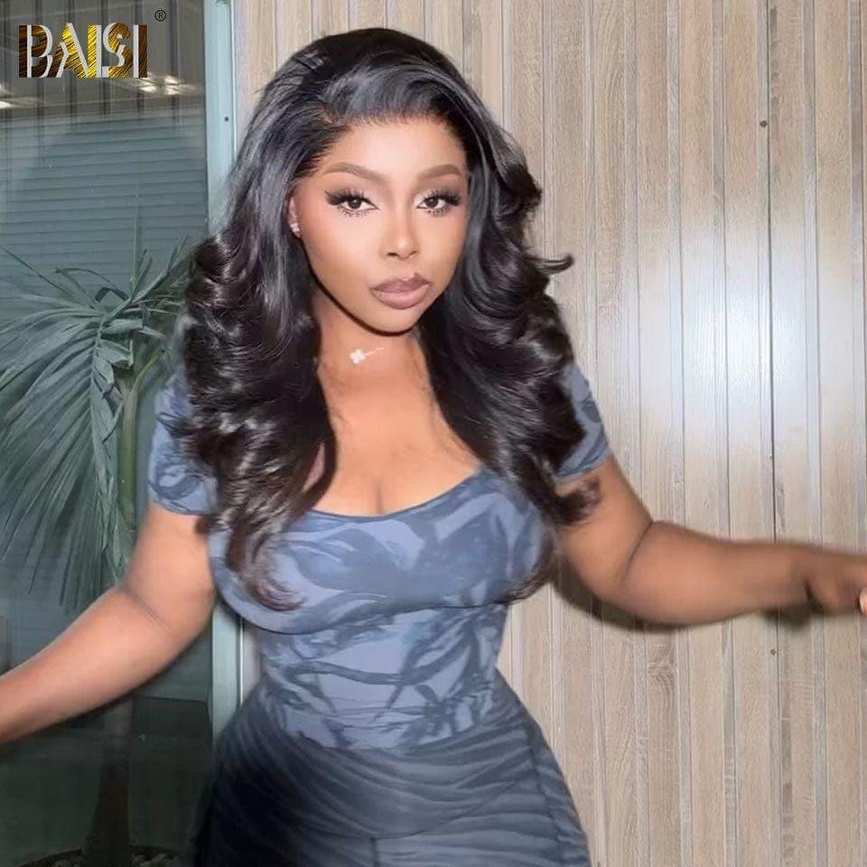 BAISI Achetez 2 perruques minimum au prix d'usine fournisseur 4x4 Perruque Body Wave Pré-plucked Pas Besoin de Colle en 100% Raw Hair Lace déjà couper(Pas Besoin de Code)