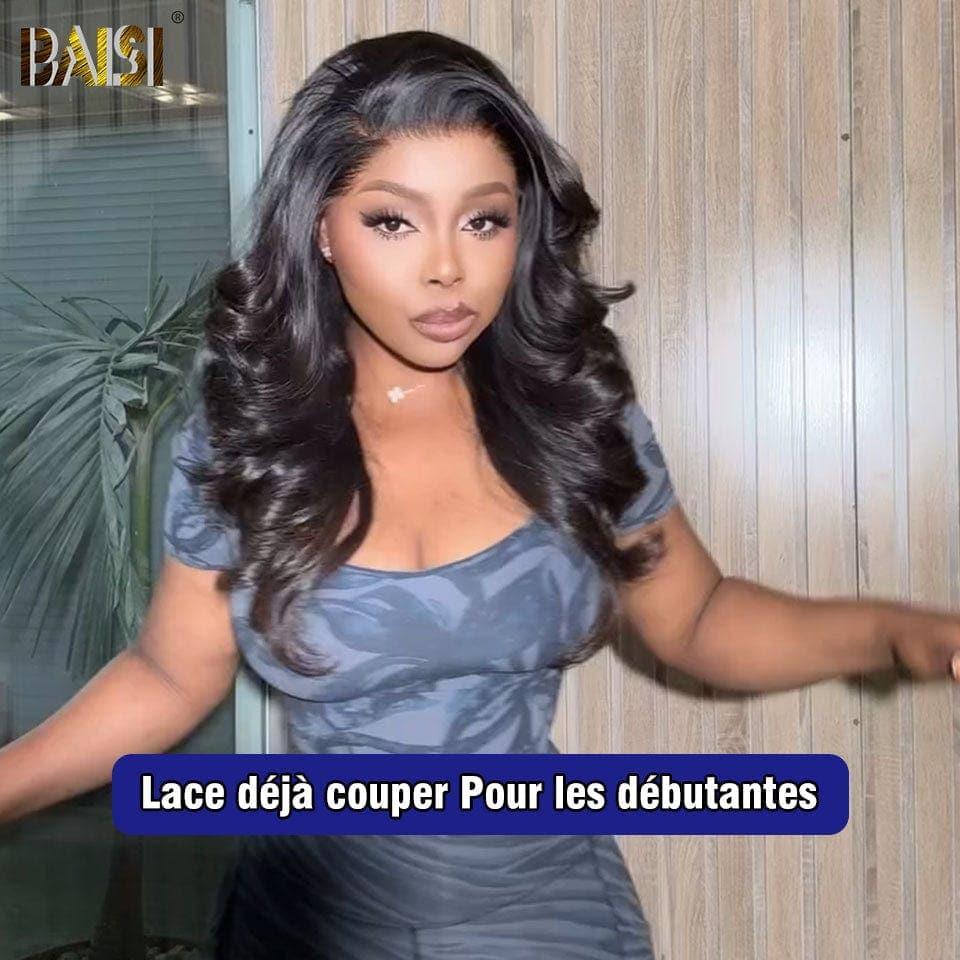 BAISI Achetez 2 perruques minimum au prix d'usine fournisseur 4x4 Perruque Body Wave Pré-plucked Pas Besoin de Colle en 100% Raw Hair Lace déjà couper(Pas Besoin de Code)