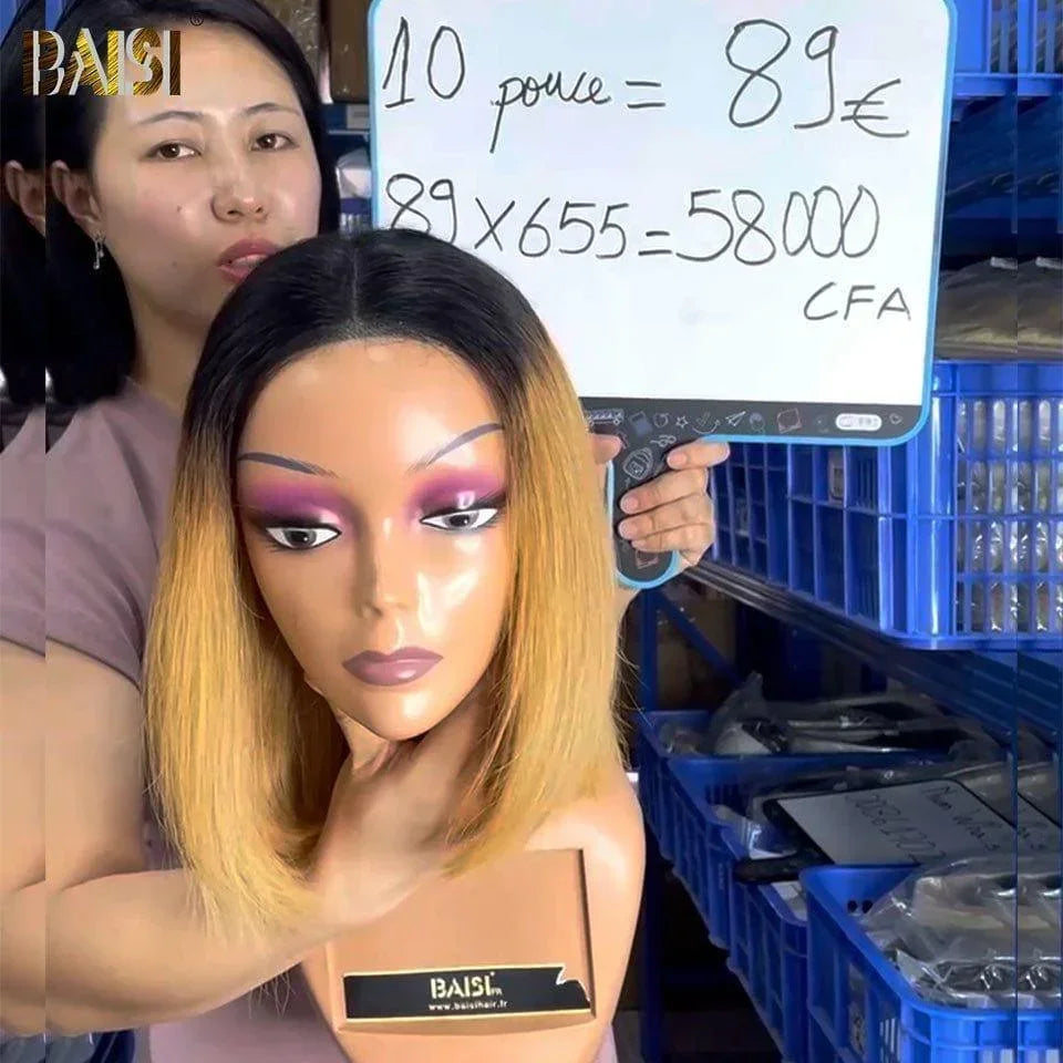 BAISI Wig 4x4 mixed colors 1B#30#27# wave 10 inch 200% volume