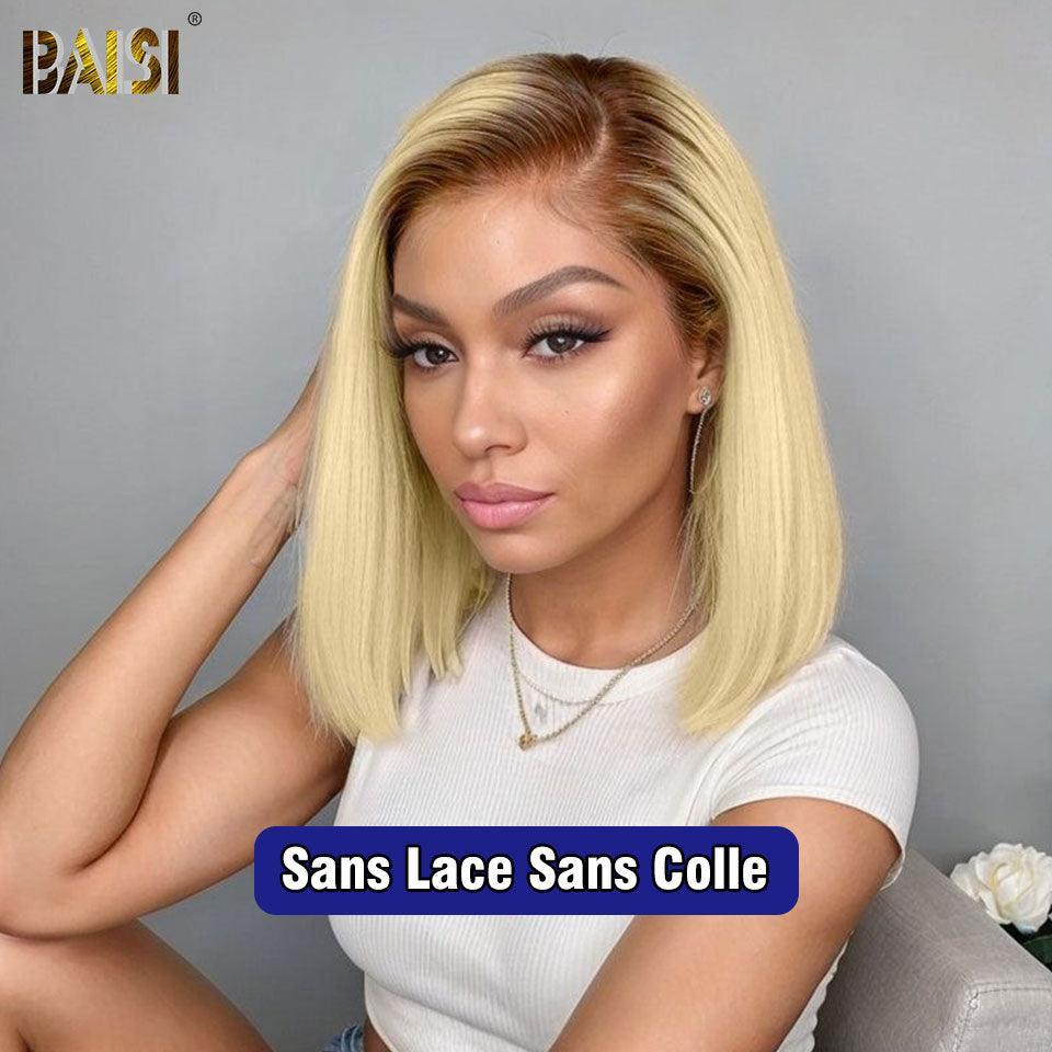 BAISI Buy at least 2 wigs at factory supplier price 4X4 bob wig smooth in color #4#613 Pre-plucked No Glue Needed 100% Raw Hair Lace already cut (No Code Needed)