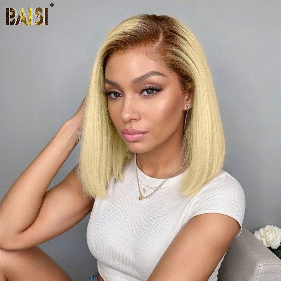 BAISI Buy at least 2 wigs at factory supplier price 4X4 bob wig smooth in color #4#613 Pre-plucked No Glue Needed 100% Raw Hair Lace already cut (No Code Needed)