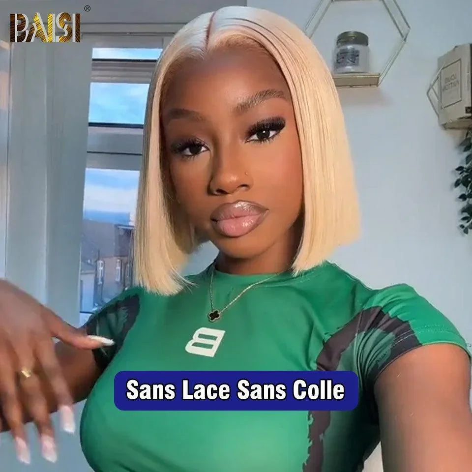 Peruca bob reta BAISI 4X4 em loiro # 613 pré-arrancado, sem necessidade de cola em cabelo 100% cru, renda já cortada