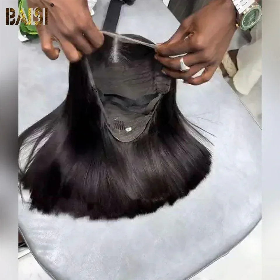 BAISI 4x4 Perruque Bob Lisse 8 Pouce en Noir en 100% Cheveux Humains D