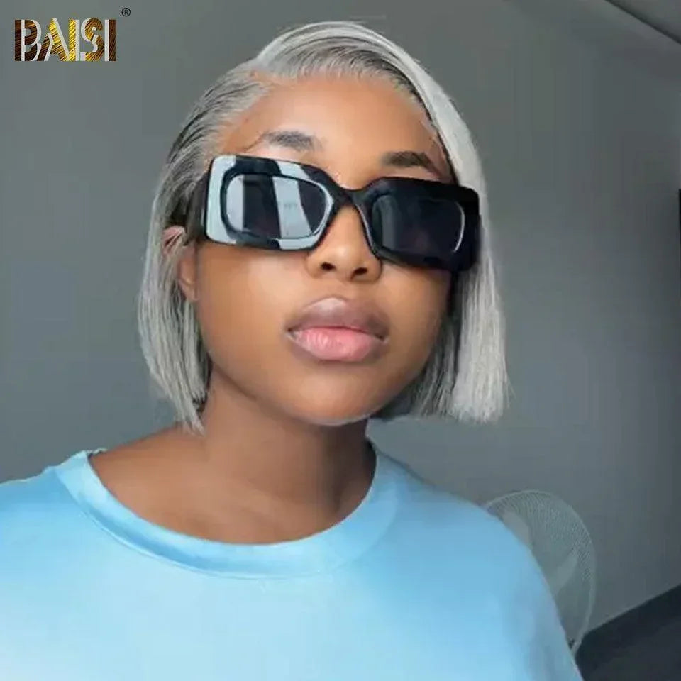 BAISI Collection Poivre et Sel Perruque 4x4 coupe à la mode couleurs grise 8 pouce 200% Densité 100% Cheveux humains