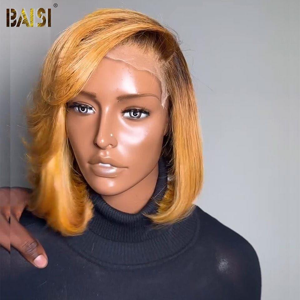 BAISI 1B Color 13X4 Lace Frontal Colored Wigs Smooth 100% Human Hair VIP100