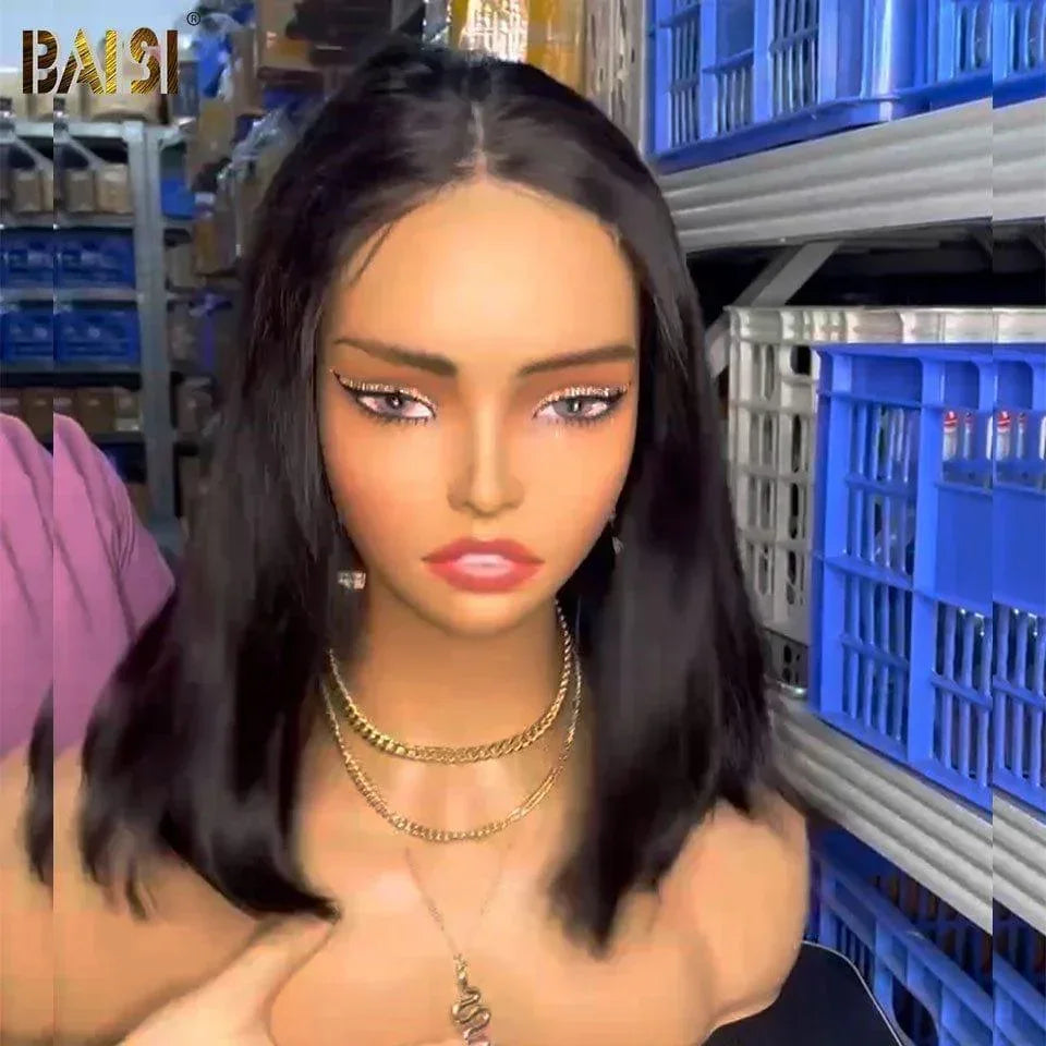 BAISI Achetez 2 perruques minimum au prix d'usine fournisseur en France TVA 0€ 48H arrivé 4x4 perruque bob Pré-plucked Pas Besoin de Colle en 100% Raw Hair Lace déjà couper (Pas Besoin de Code)