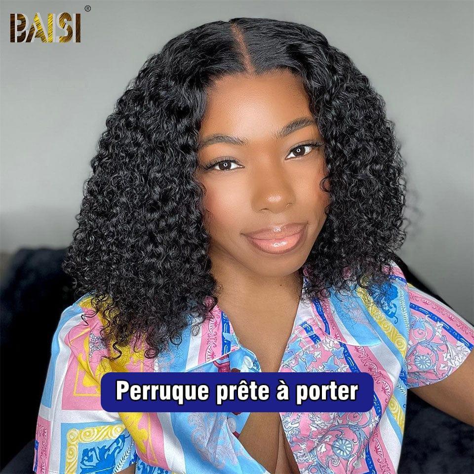 BAISI Achetez 2 perruques minimum au prix d'usine fournisseur en France TVA 0€ 48H arrivé 4x4 perruque bob Coupe carrée Water Wave Pré-plucked Pas Besoin de Colle en 100% Raw Hair Lace déjà couper (Pas Besoin de Code)