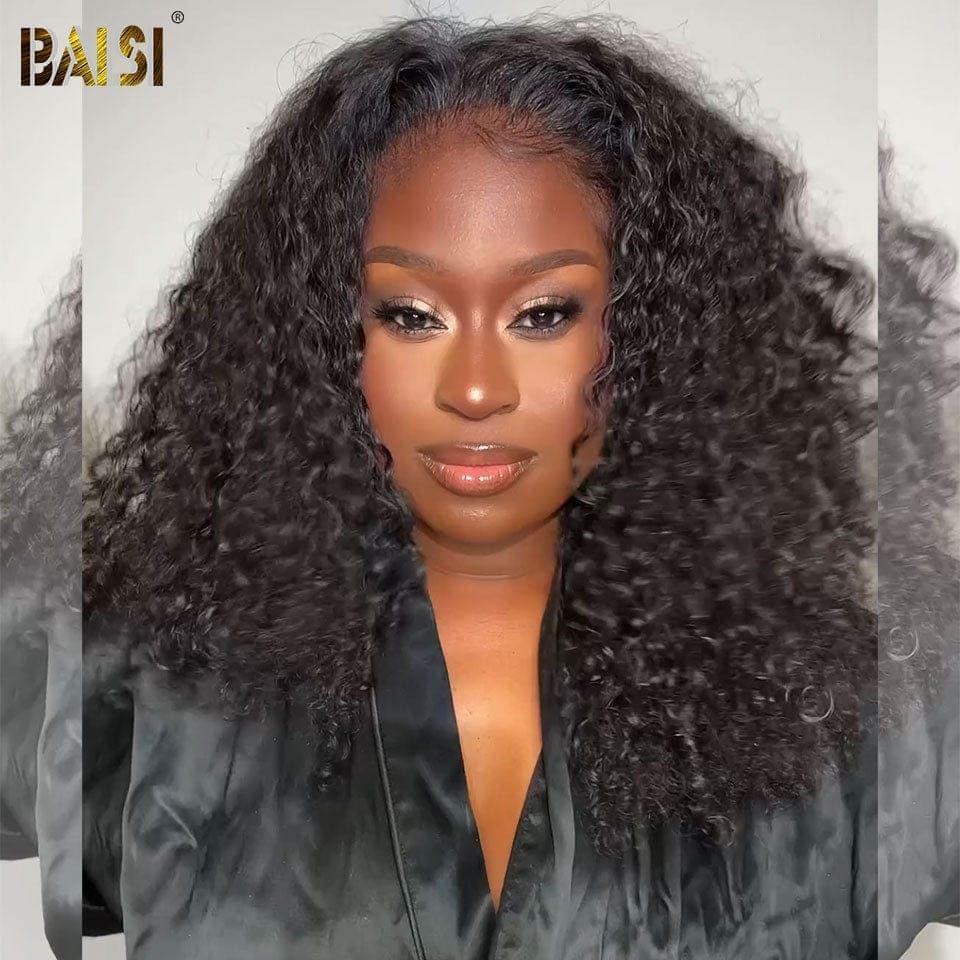BAISI Achetez 2 perruques minimum au prix d'usine fournisseur 4x4 perruque Curly Pré-plucked Pas Besoin de Colle en 100% Raw Hair Lace déjà couper(Pas Besoin de Code)