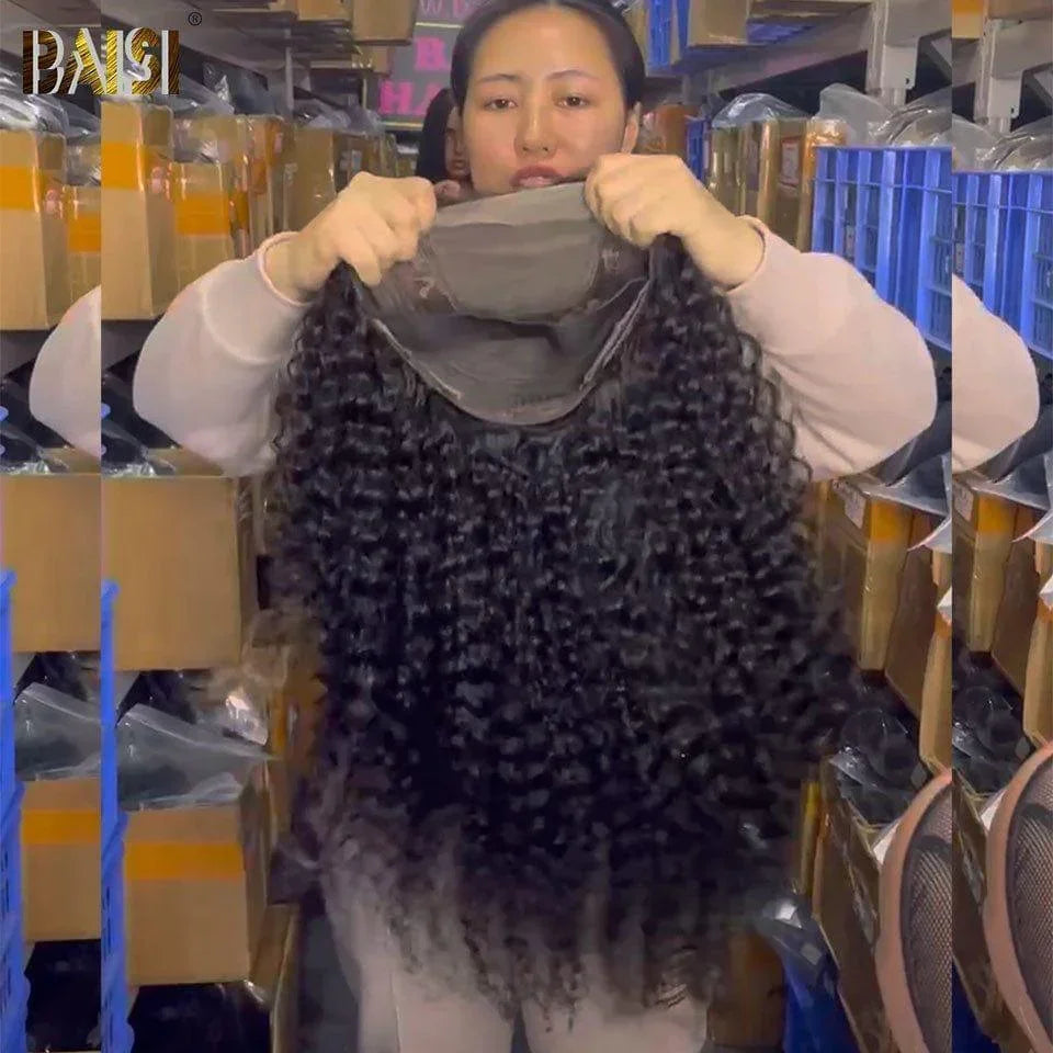 BAISI 4x4 Closure Perruque Curly Bouclée Frisée en 100% Cheveux Humains