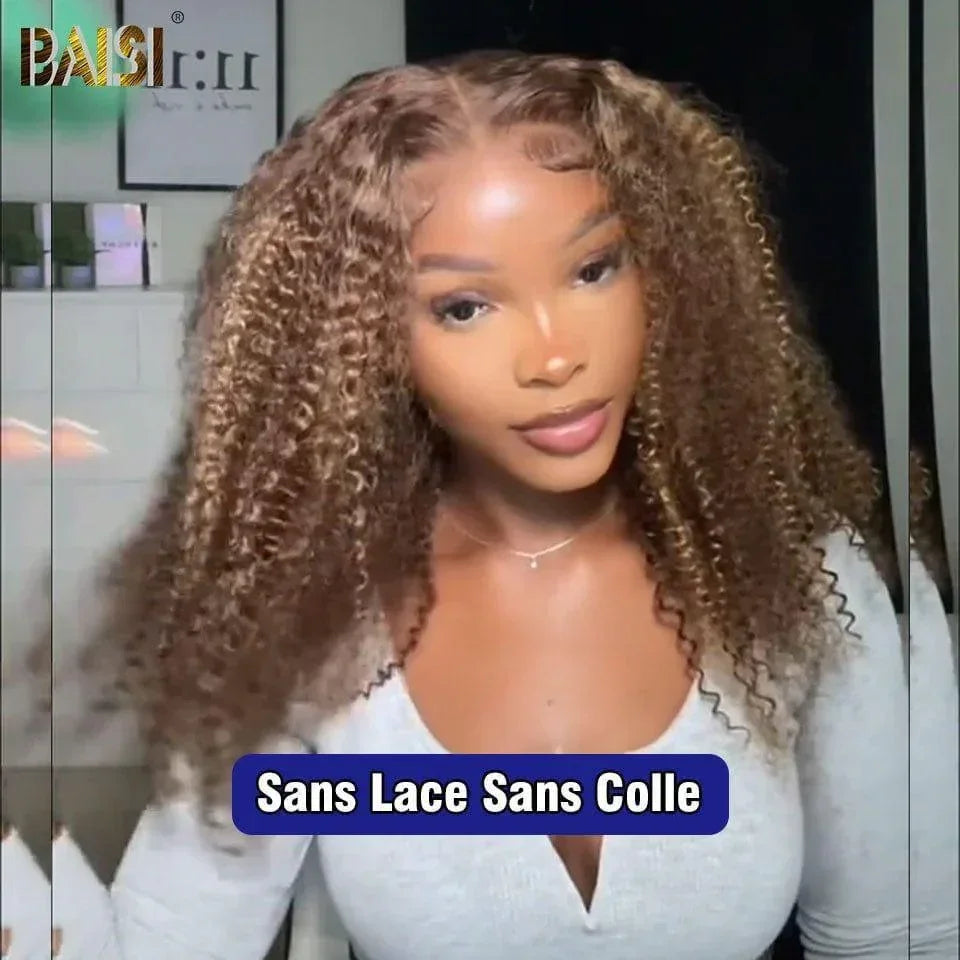 Peluca BAISI 4x4 Frontal de onda profunda en mezcla #P4-27 pre-arrancada No se necesita pegamento en encaje de cabello 100% crudo ya cortado
