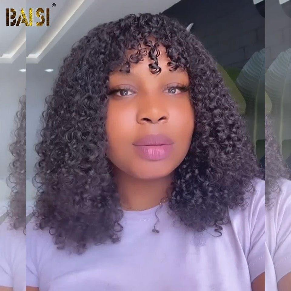 Baisi 4x4 Closure Deep Wave Wig mit Pony Chinese Cut 100% Echthaar