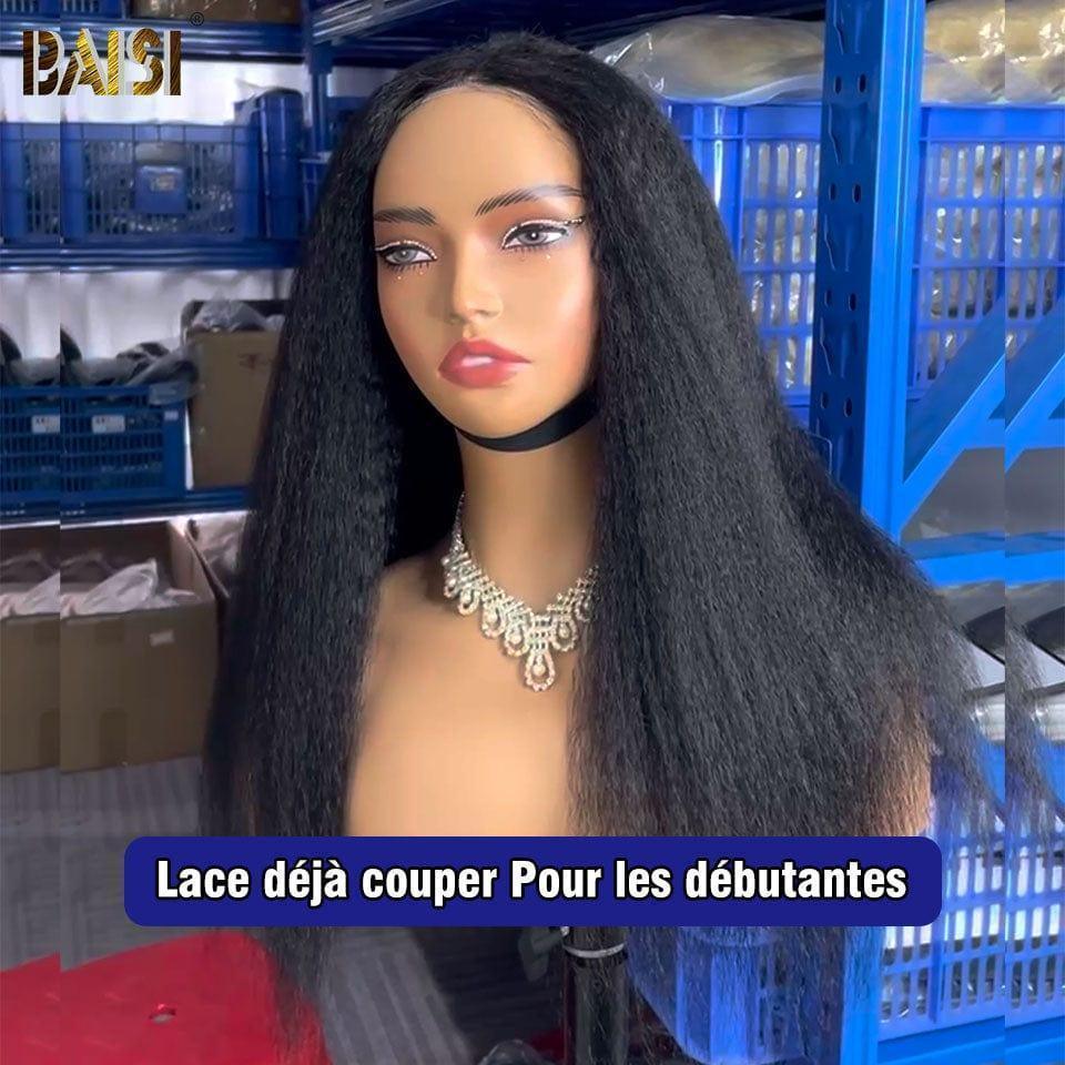 BAISI Achetez 2 perruques minimum au prix d'usine fournisseur 4x4 perruque Kinky Straight Pré-plucked Pas Besoin de Colle en 100% Raw Hair Lace déjà couper(Pas Besoin de Code)