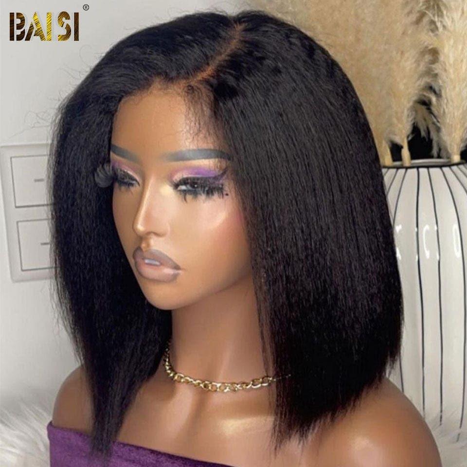 BAISI 4x4 Closure Perruque Kinky Straight 200% Densité 10-14 Pouces