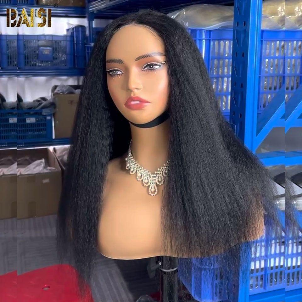 BAISI Achetez 2 perruques minimum au prix d'usine fournisseur 4x4 perruque Kinky Straight Pré-plucked Pas Besoin de Colle en 100% Raw Hair Lace déjà couper(Pas Besoin de Code)