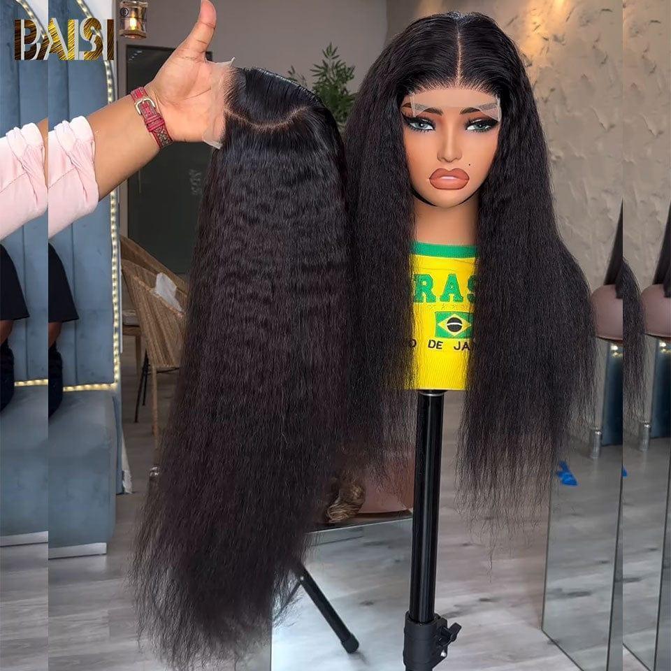 BAISI 4x4 closure perruque Kinky Straight Yaki en 100% cheveux humains en cheveux indians brésiliens de bonne qualité