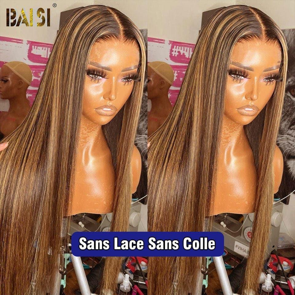 BAISI 4x4 Honey Straight Wig #4MIX#27 Glueless Lace Front Cut Easy to Wear in 100% Human Hair