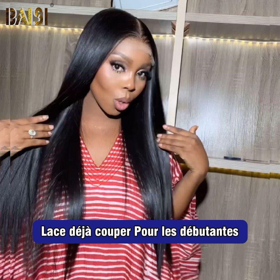 BAISI Achetez 2 perruques minimum au prix d'usine fournisseur 4x4 Lisse Pré-plucked Pas Besoin de Colle en 100% Raw Hair Lace déjà couper(Pas Besoin de Code)