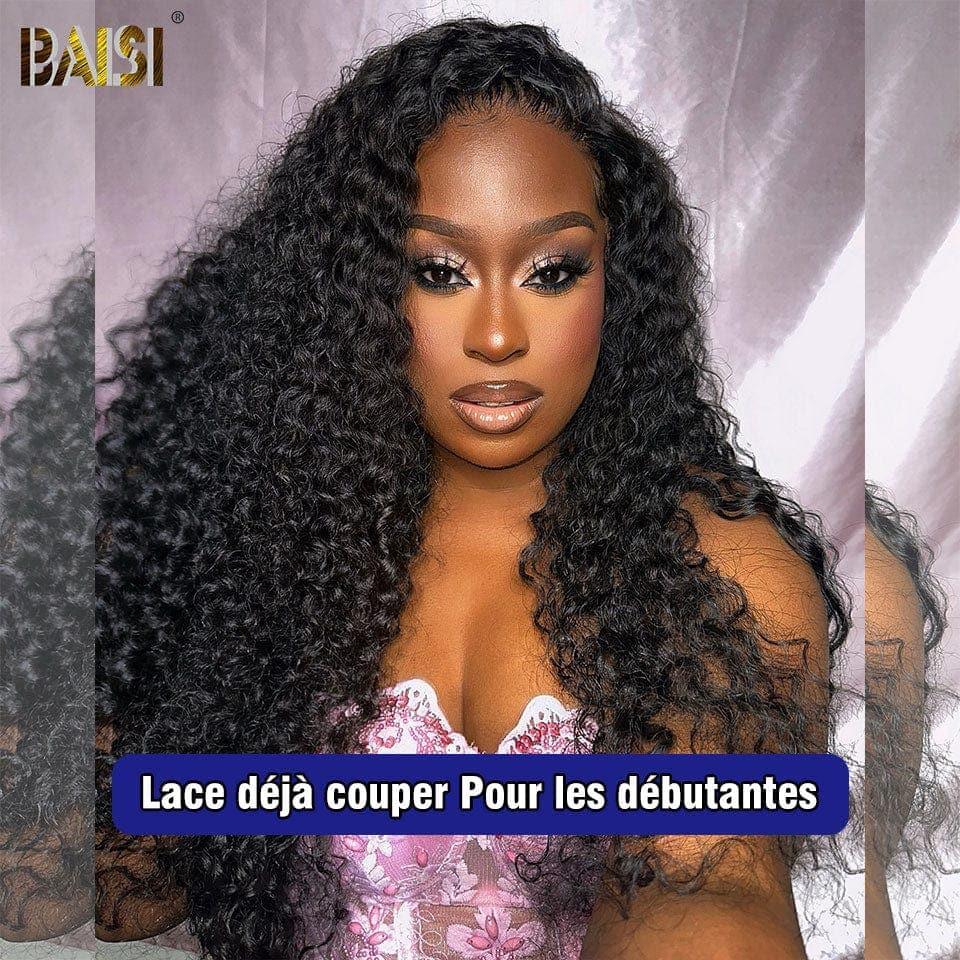 BAISI Achetez 2 perruques minimum au prix d'usine fournisseur 4x4 perruque water wave Pré-plucked Pas Besoin de Colle en 100% Raw Hair Lace déjà couper(Pas Besoin de Code)