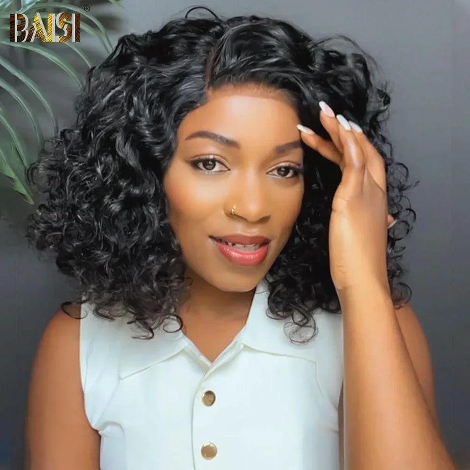 BAISI Vente Promo 119€ Vietnam Hair 300% densité 4X4 Perruque bob coupe personnalisée boucles voluminieux en Couleurs Noir 14 pouces plus de 20 ans d' utilisations BS120