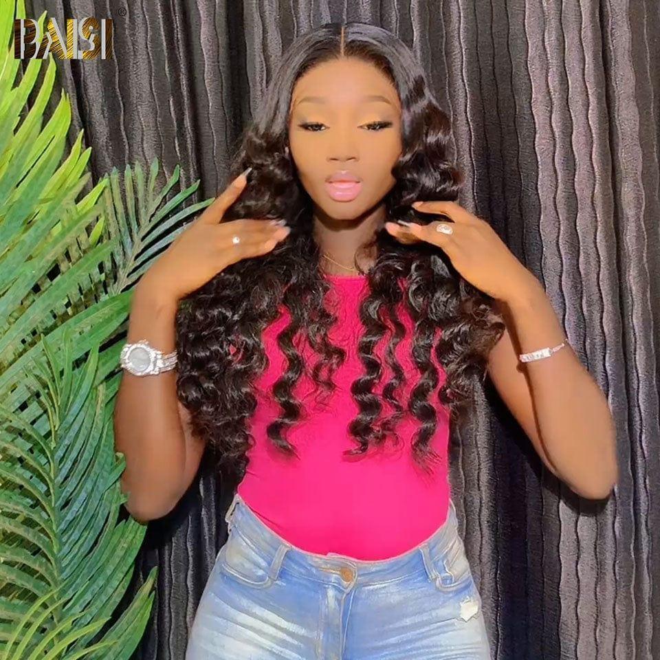 BAISI 4*4 #613 & Noir Naturel Lace Closure Perruque en 100% cheveux humains 200% Densité