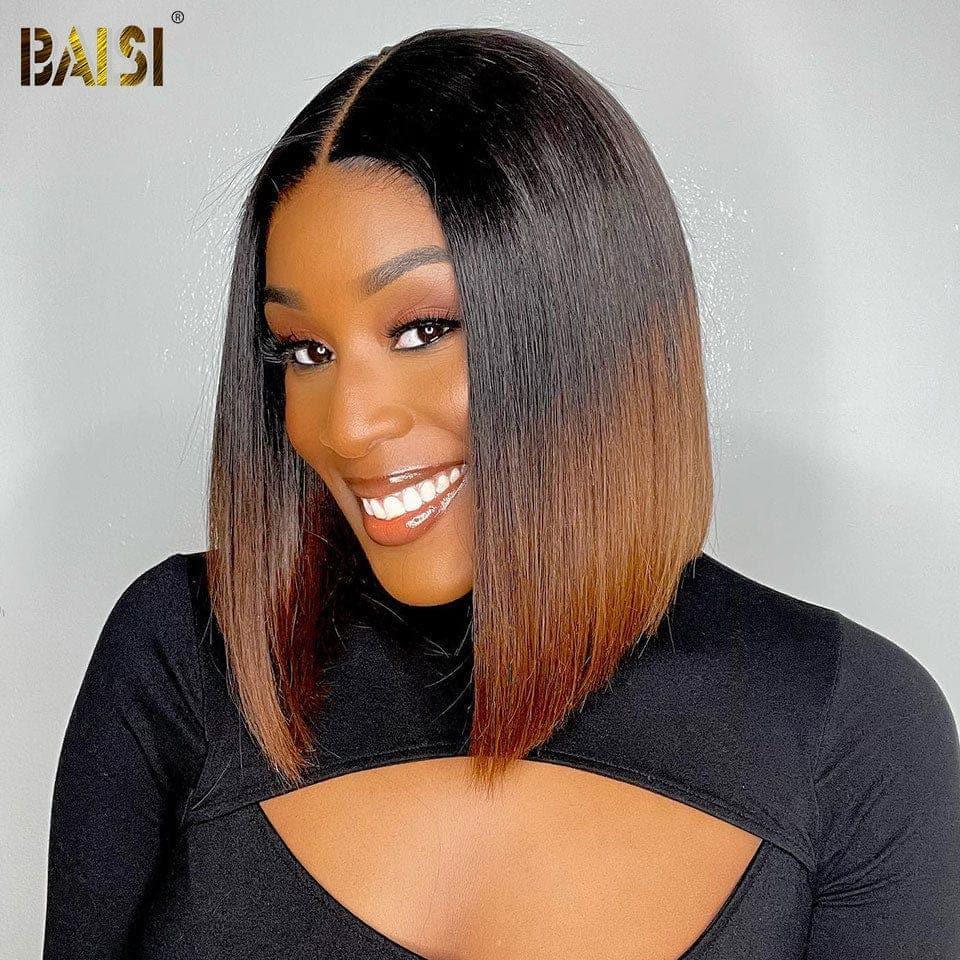 Parrucca Bob diritta BAISI 4X4 in miele 1B/#4 pre-pizzicata senza colla necessaria in pizzo di capelli grezzi al 100% già tagliato