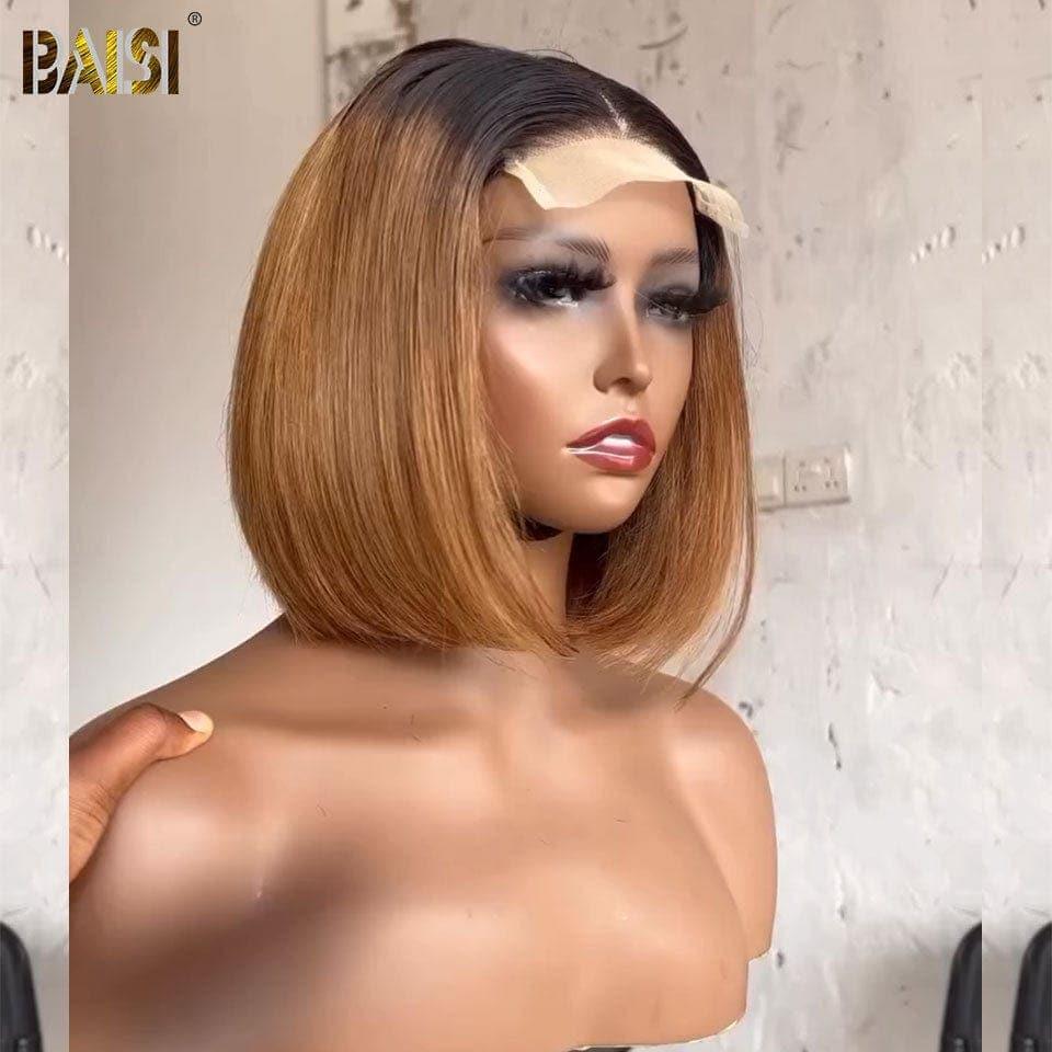 BAISI Grande Promo 4x4 Lace Perruque BOB Lisse 76€ moitié prix en Couleur #1B#4 En 100% Cheveux Humains D MP50