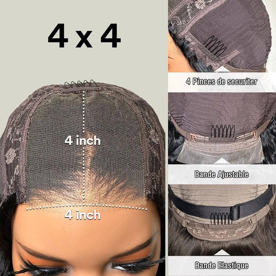 BAISI 4X4 closure Bob Perruque Naturelle Lisse 8 pouce 69€ 200% Densité en 100% Cheveux humains