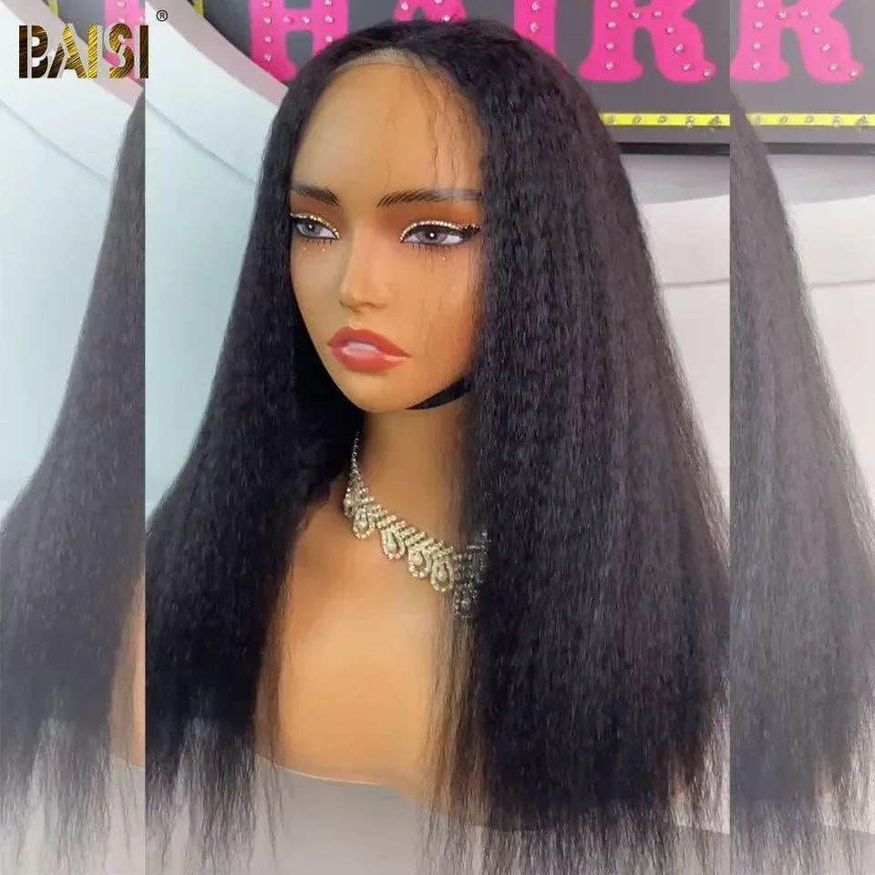 BAISI Achetez 2 perruques minimum au prix d'usine fournisseur 4x4 Closure Perruque Kinky Straight En 100% Cheveux Humains En Cheveux Indians Brésiliens De Bonne Qualité (Pas besoins de code)