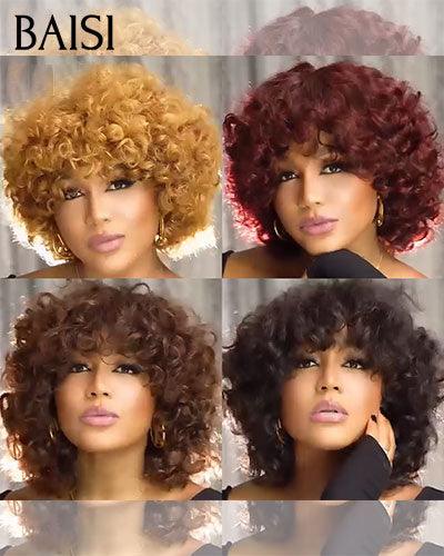 Oferta Flash BAISI 77€ Peluca Bob EGG ondulada con Flequillo en Negro Sin Encaje en Cabello 100% Humano FR20