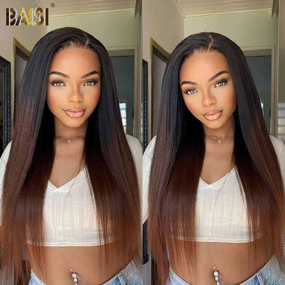 Peluca de encaje BAISI 4X6, rizada y recta en marrón # 1BT4 de gama alta con pelo de bebé, encaje natural sin pegamento, 100% cabello humano real, línea de cabello 4C