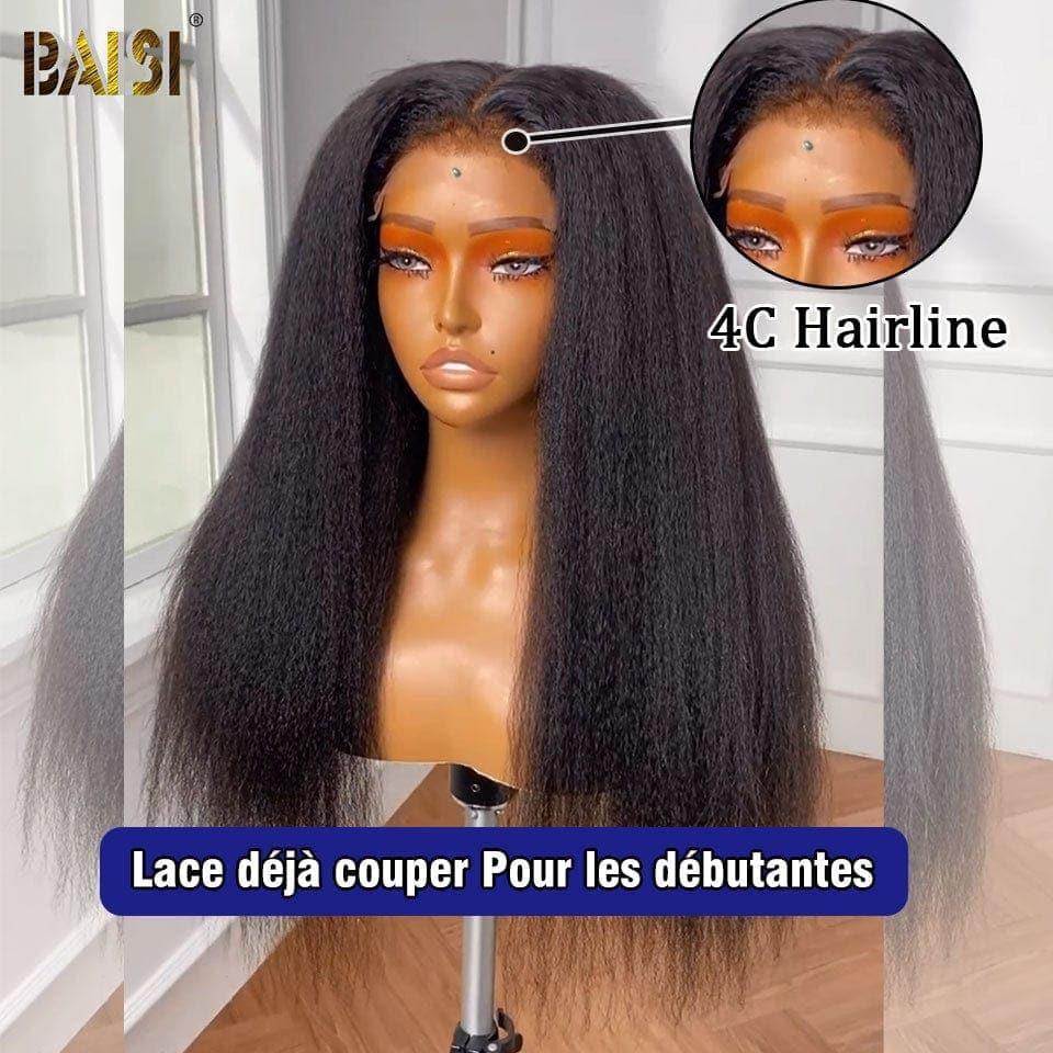 BAISI 4X6 Spitzenperücke, verworren, gerade, High-End mit Babyhaar, natürliche, leimlose Spitze, 100 % echtes Menschenhaar, 4C-Haaransatz
