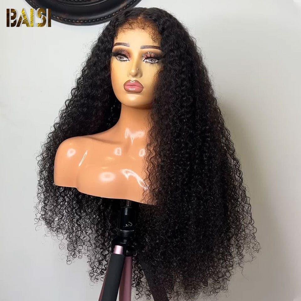 Peluca de encaje BAISI 4X6 rizada de gama alta con pelo de bebé Natural sin pegamento 100% cabello humano Real línea de cabello 4C
