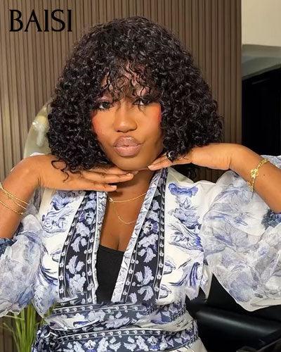 BAISI Flash Offer €65 Bob EGG wave Wig with Bangs in Black Without Lace in 100% Human Hair BS65