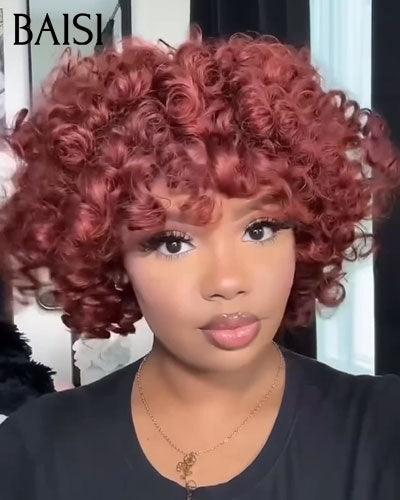 BAISI Flash Offer €65 Bob EGG wave Wig with Bangs in Black Without Lace in 100% Human Hair BS65