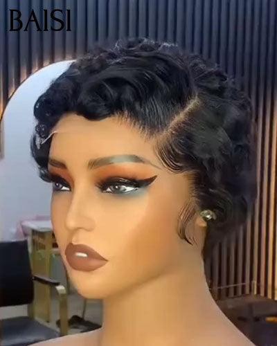 BAISI 13x4 Lace Frontale Perruque Pixie petite coupe 61€ NOIR En 100% Cheveux Humains