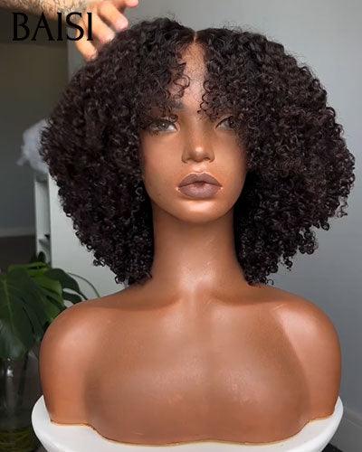 BAISI RAW HAIR 300% Volume grande lace Frontale 13X4 perruque Curly wave Densité super pleine Pré-plucked Pas Besoin de Colle en 100% Raw Hair Lace déjà couper Code: BS65